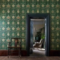 Montreal 5 Montreal -Wand Meester 1 Morris Montreal wallpaper botanical green golden hallway style library