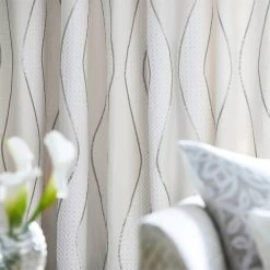 Chime 8 Chime -Wand Meester 3 fabric curtains embroidery neutral geometric detail chime paloma harlequin style library